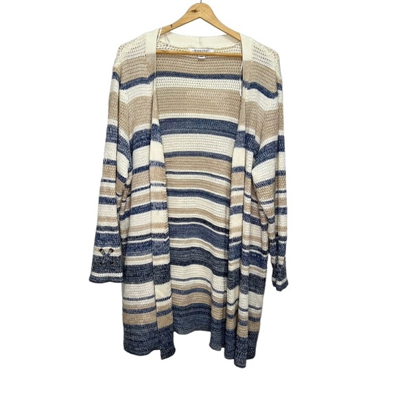 99 Jane Street Striped Multi Colour Knit Open Front Cardigan Size 1x - Picture 1 of 15